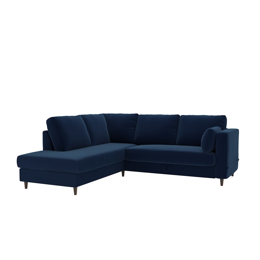 4 Seater Pull-Out Corner Sofa Bed with Storage in Navy Blue Velvet - Boe