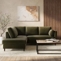 4 Seater Pull-Out Corner Sofa Bed with Storage in Olive Green Velvet - Boe