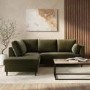 4 Seater Pull-Out Corner Sofa Bed with Storage in Olive Green Velvet - Boe