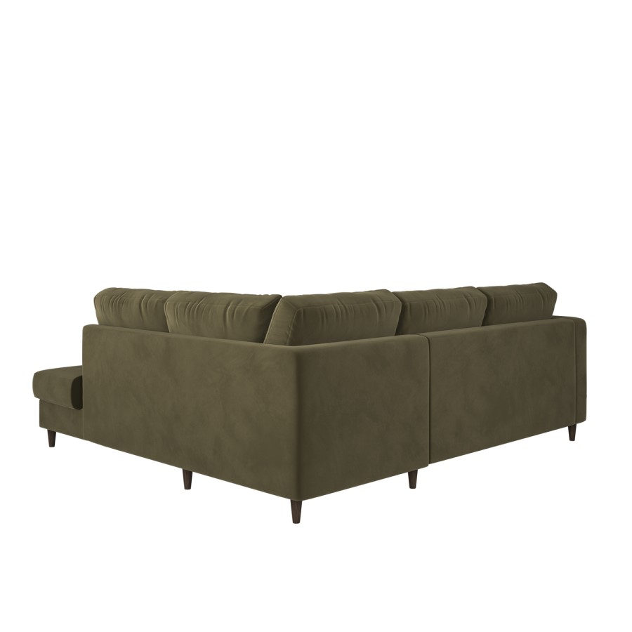 4 Seater Pull-Out Corner Sofa Bed with Storage in Khaki Green Velvet - Boe