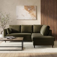 4 Seater Pull-Out Corner Sofa Bed with Storage in Khaki Green Velvet - Boe