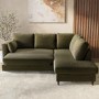 4 Seater Pull-Out Corner Sofa Bed with Storage in Khaki Green Velvet - Boe