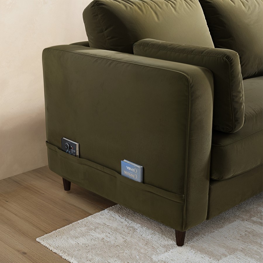 4 Seater Pull-Out Corner Sofa Bed with Storage in Khaki Green Velvet - Boe