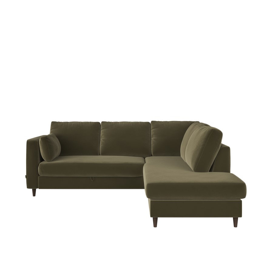 4 Seater Pull-Out Corner Sofa Bed with Storage in Khaki Green Velvet - Boe