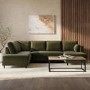 6 Seater Pull-Out U-Shape Sofa Bed with Storage in Olive Green Velvet - Boe