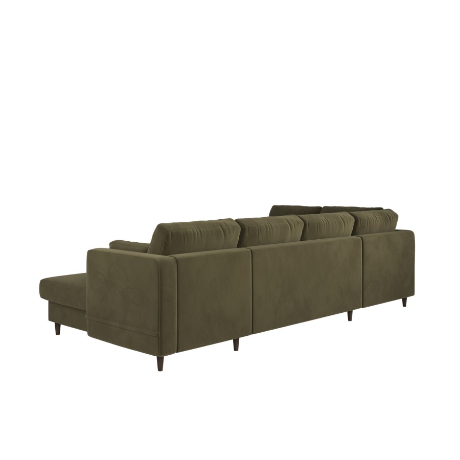 6 Seater Pull-Out U-Shape Sofa Bed with Storage in Olive Green Velvet - Boe