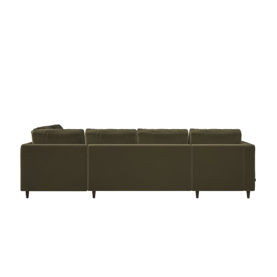 6 Seater Pull-Out U-Shape Sofa Bed with Storage in Olive Green Velvet - Boe