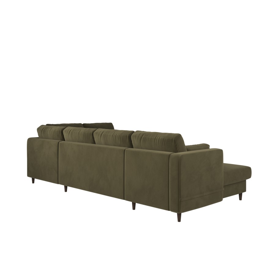 6 Seater Pull-Out U-Shape Sofa Bed with Storage in Olive Green Velvet - Boe