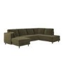 6 Seater Pull-Out U-Shape Sofa Bed with Storage in Olive Green Velvet - Boe