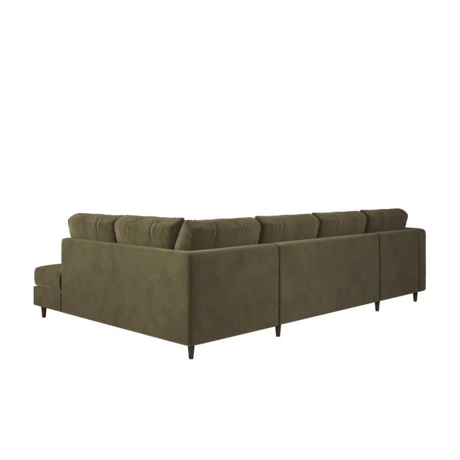 6 Seater Pull-Out U-Shape Sofa Bed with Storage in Olive Green Velvet - Boe