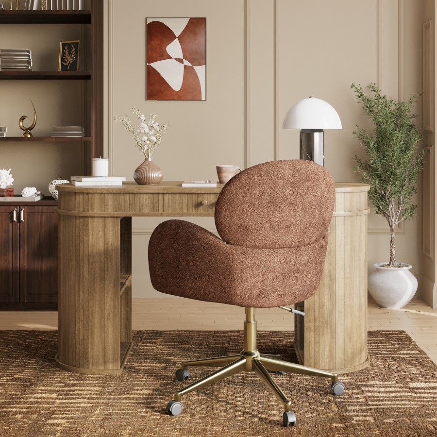 Oak Curved Office Desk with Sliding Doors - Breuer