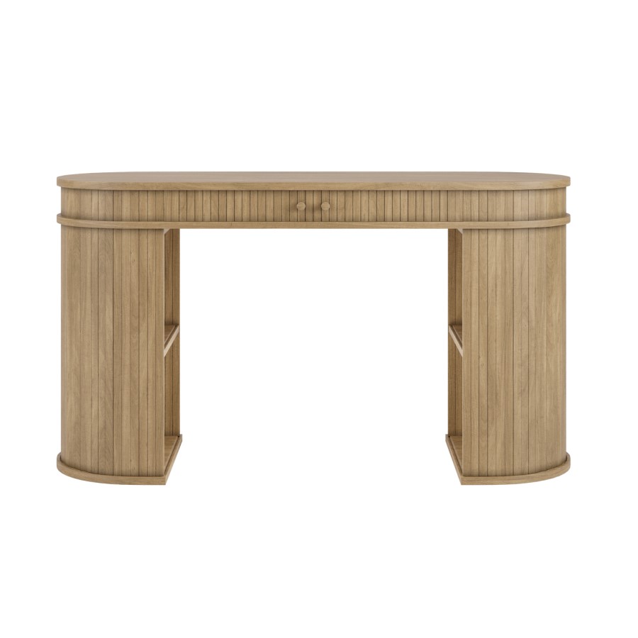 Oak Curved Office Desk with Sliding Doors - Breuer