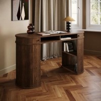 Dark Oak Curved Office Desk with Sliding Doors - Breuer
