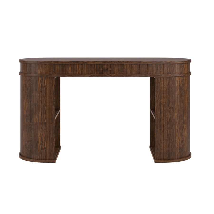Dark Oak Curved Office Desk with Sliding Doors - Breuer