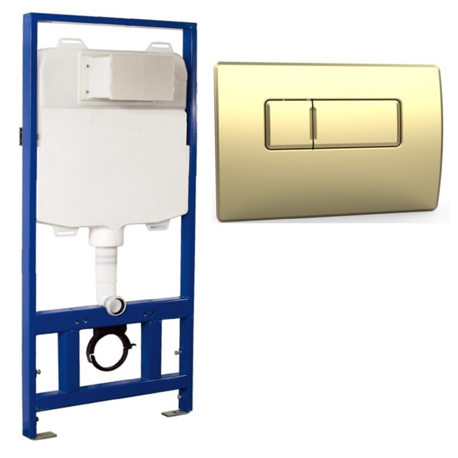ONLY OPENED - Concealed Cistern 1170mm Pneumatic Frame with Brushed Brass Flush Plate - Elira