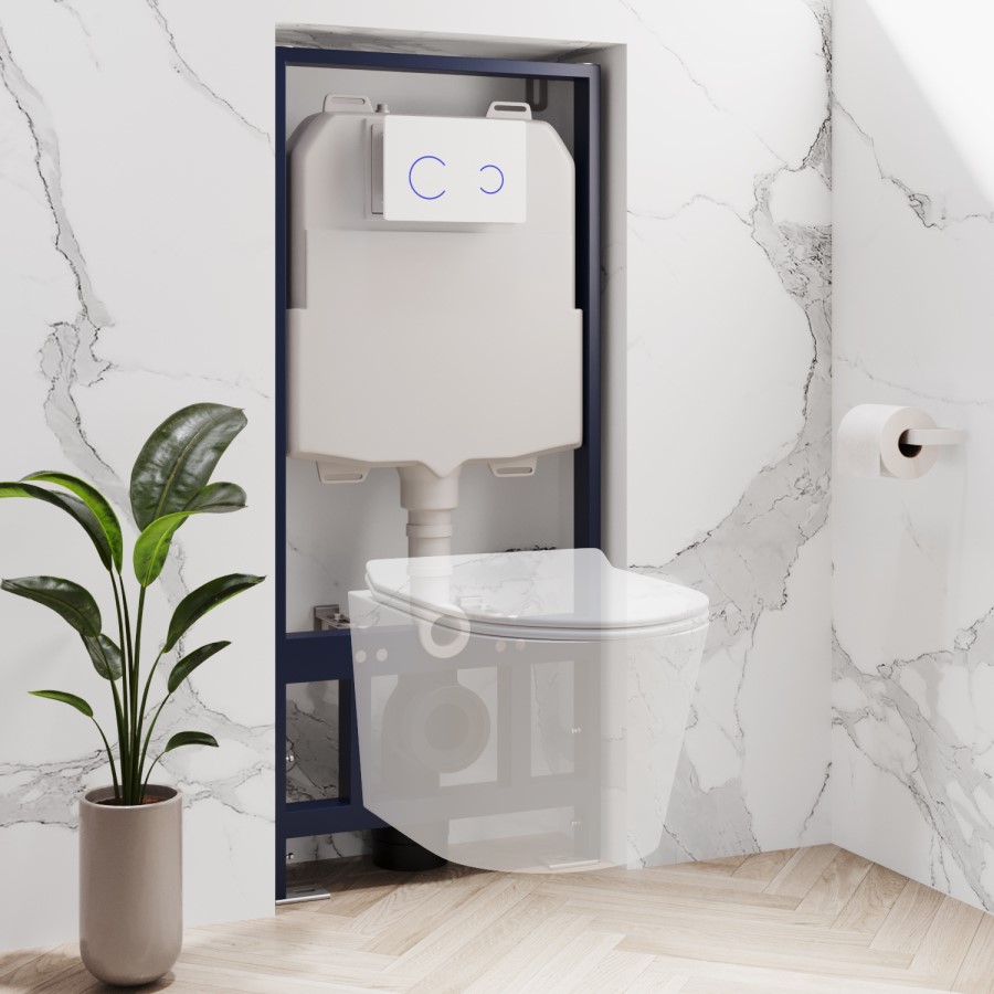 1168mm Wall Hung Toilet Frame & White Glass Sensor Flush Plate with Concealed Cistern - Elira