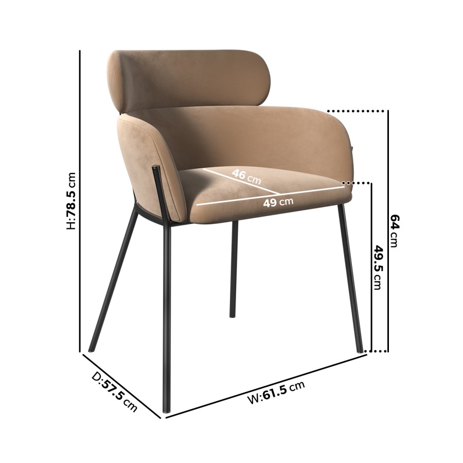 ONLY OPENED - Set of 2 Beige Velvet Curved Dining Chairs - Isla