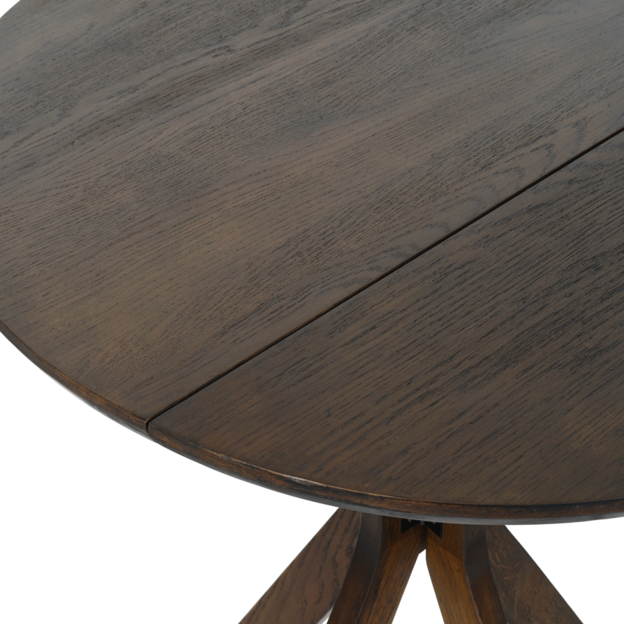 Round Walnut Drop Leaf Dining Table Set with 2 Beige Fabric Curved Back Dining Chairs - Carson