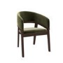 Round Walnut Dining Table Set with 4 Olive Green Velvet Chairs - Seats 4 - Leona