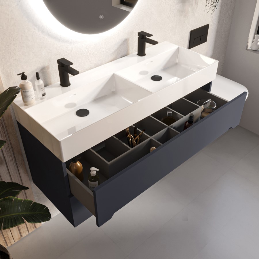 1200mm Anthracite Wall Hung Double Vanity Unit with Basins - Morella