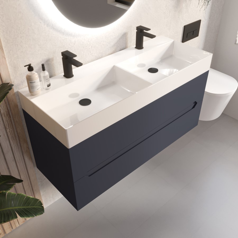 1200mm Anthracite Wall Hung Double Vanity Unit with Basins - Morella