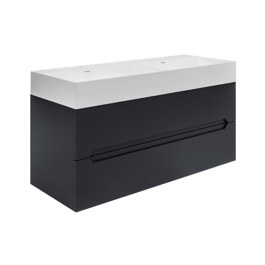 1200mm Anthracite Wall Hung Double Vanity Unit with Basins - Morella