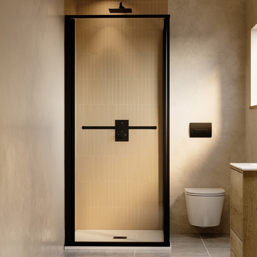 900x900mm Black In-Fold Sliding Shower Enclosure 6mm Glass - Apollo