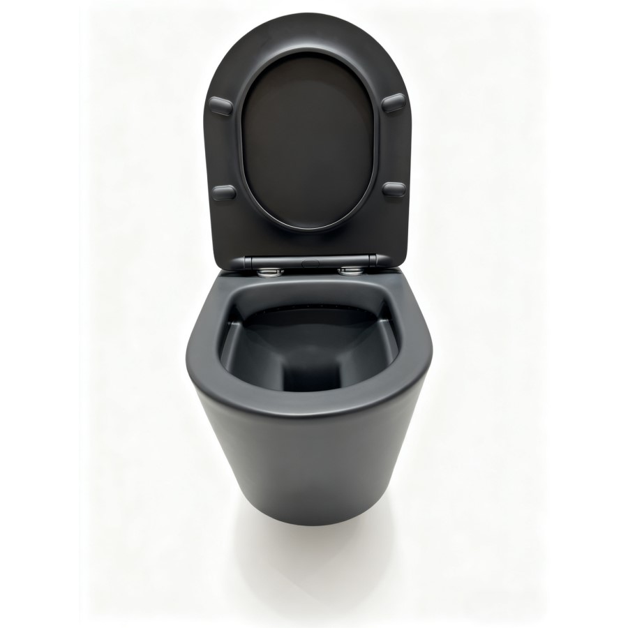 ONLY OPENED - Matt Black Wall Hung Rimless Short Projection Toilet with Soft Close Seat Verona