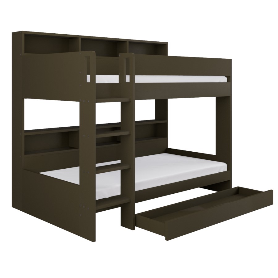 Green Bunk Bed with Storage Shelves and Drawer - Aire