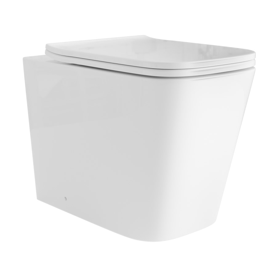 Back to Wall Toilet with Black Glass Cabinet, Cistern & Pneumatic Dual Flush Button - Albi