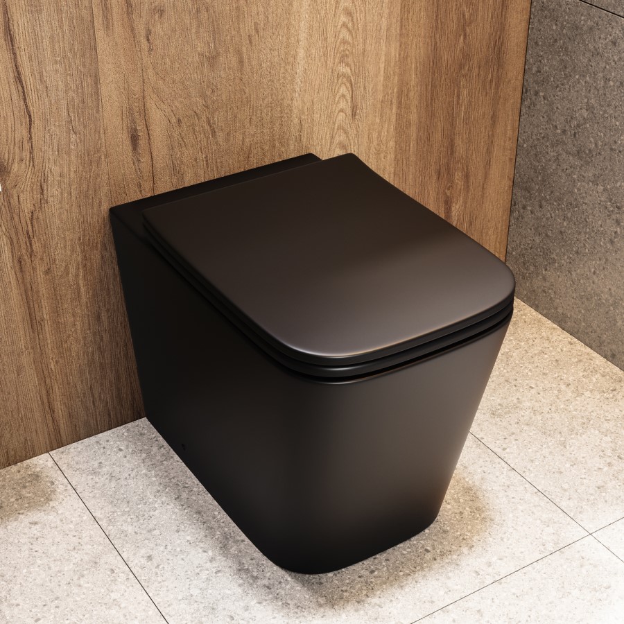 Matt Black Back to Wall Rimless Toilet with Soft Close Seat - Albi