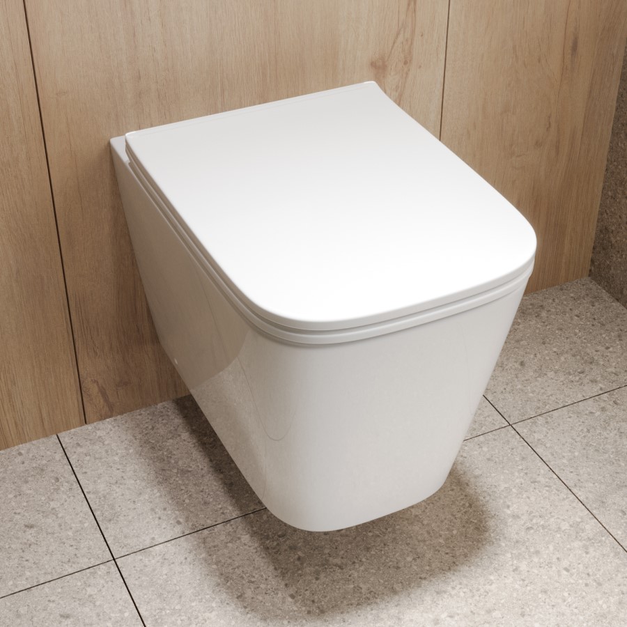 Wall Hung Toilet with Soft Close Seat, Pneumatic Black Flush Plate, 1168mm Frame & Cistern - Albi