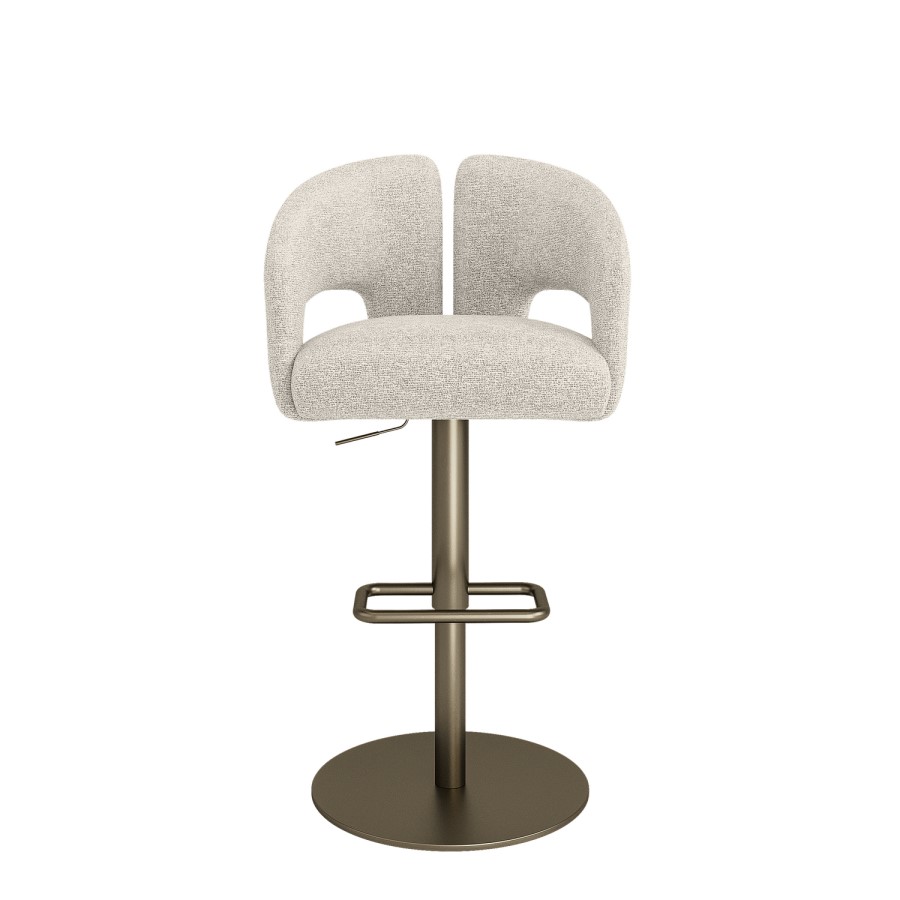 Set of 2 Beige Upholstered Adjustable Swivel Bar Stools with Brass Base - Azalea