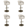 Set of 4 Beige Upholstered Adjustable Swivel Bar Stools with Brass Base - Azalea