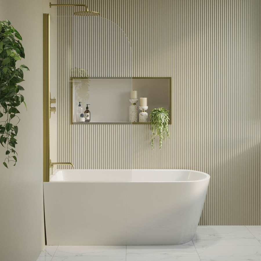 Freestanding Shower Bath Single Ended Left Hand Corner with Brass Bath Screen 1500 x 800mm - Amaro