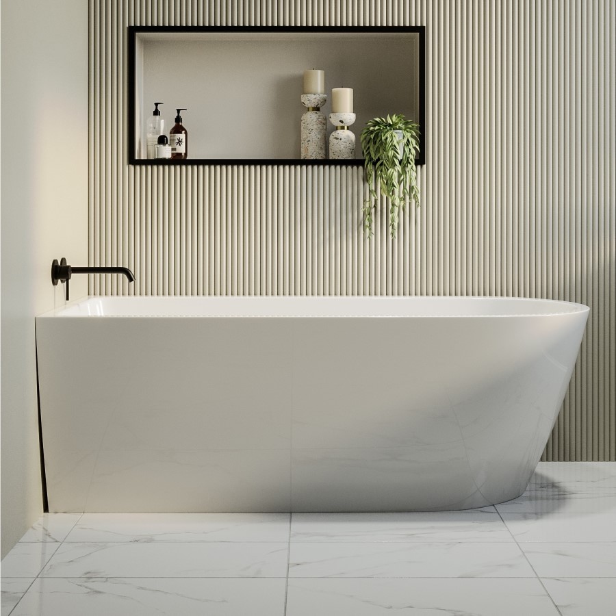 Freestanding Single Ended Left Hand Corner Shower Bath with Black Grid Bath Screen 1650 x 800mm - Amaro