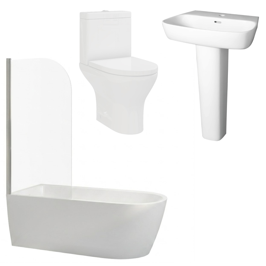 Chrome Freestanding Left Hand Shower Bath Suite with Toilet and Basin - Amaro