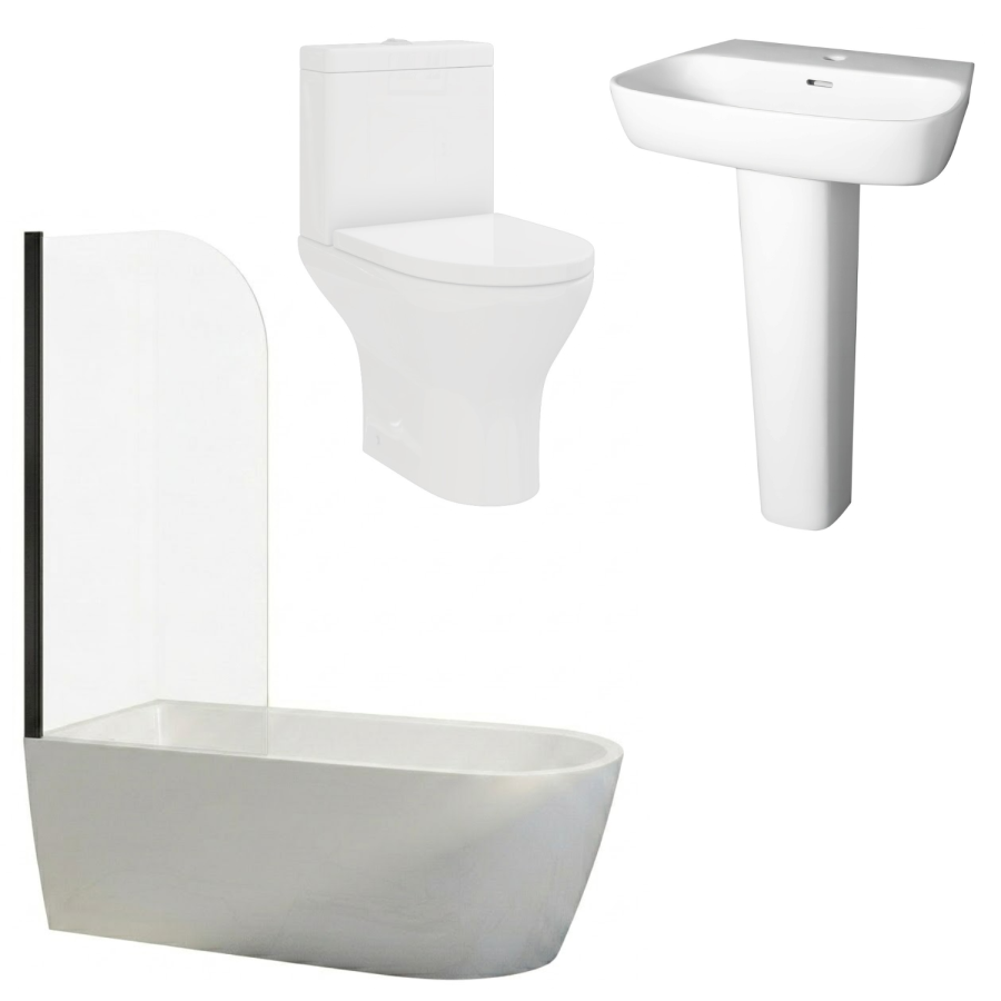 Black Freestanding Left Hand Shower Bath Suite with Toilet and Basin - Amaro