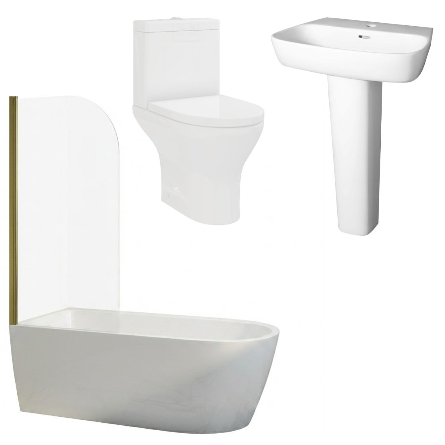 Brass Freestanding Left Hand Shower Bath Suite with Toilet and Basin - Amaro