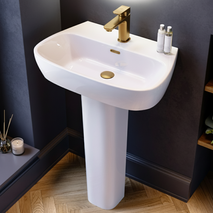 Brass Freestanding Left Hand Shower Bath Suite with Toilet and Basin - Amaro