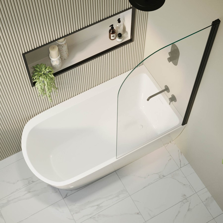 Freestanding Shower Bath Single Ended Right Hand Corner with Black Bath Screen 1650 x 800mm - Amaro