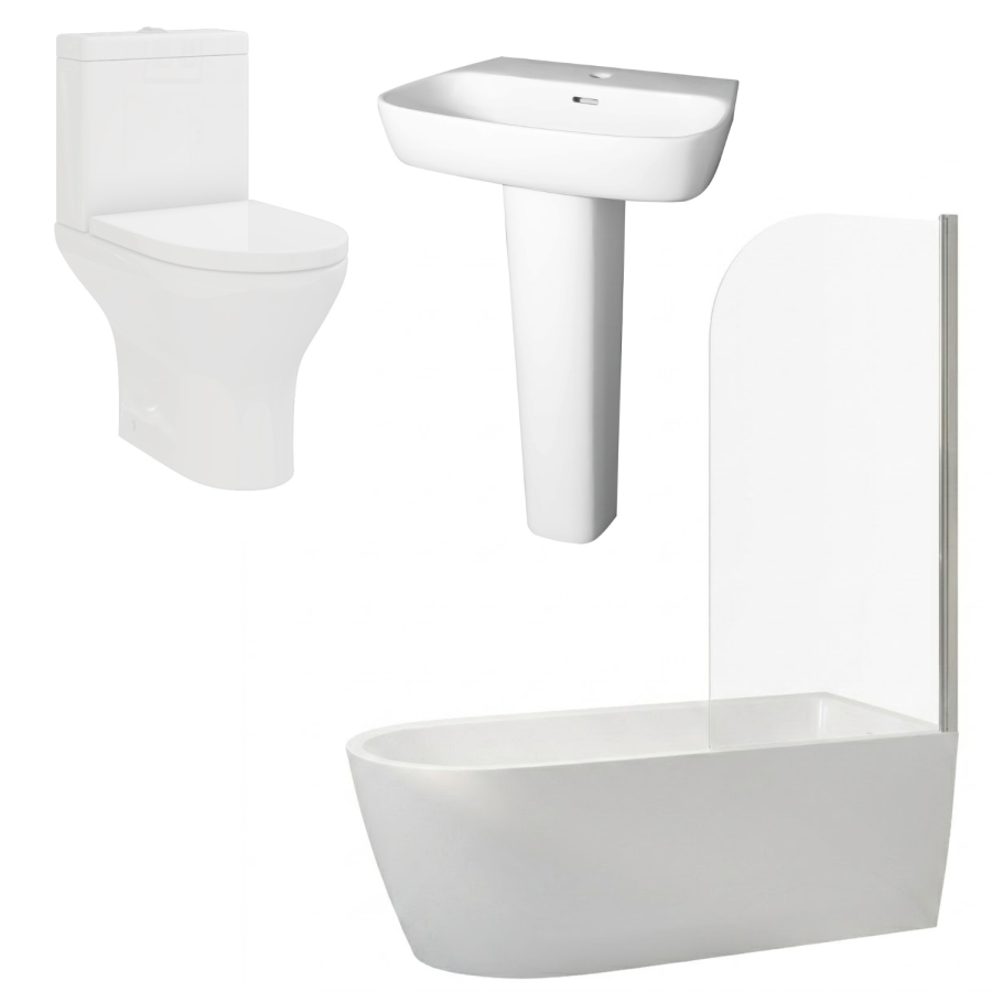 Chrome Freestanding Right Hand Shower Bath Suite with Toilet and Basin - Amaro
