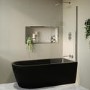 Matt Black Freestanding Shower Bath Single Ended Right Hand Corner with Chrome Bath Screen 1650 x 800mm - Amaro
