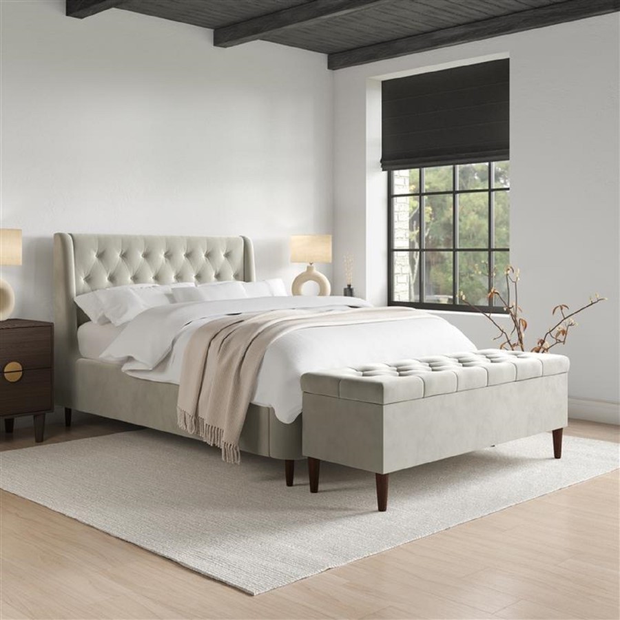 Ottoman Storage Blanket Box in Beige Velvet - Amara