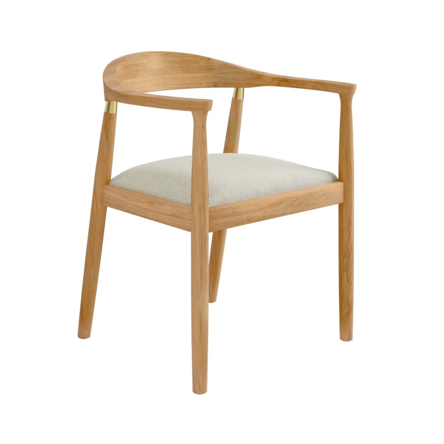 ONLY OPENED - Brass Detail Oak Curved Dining Chair - Anders