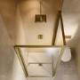 900x900mm Brushed Brass Square Sliding In-fold Shower Enclosure 6mm Glass and Low Profile Shower Tray - Apollo