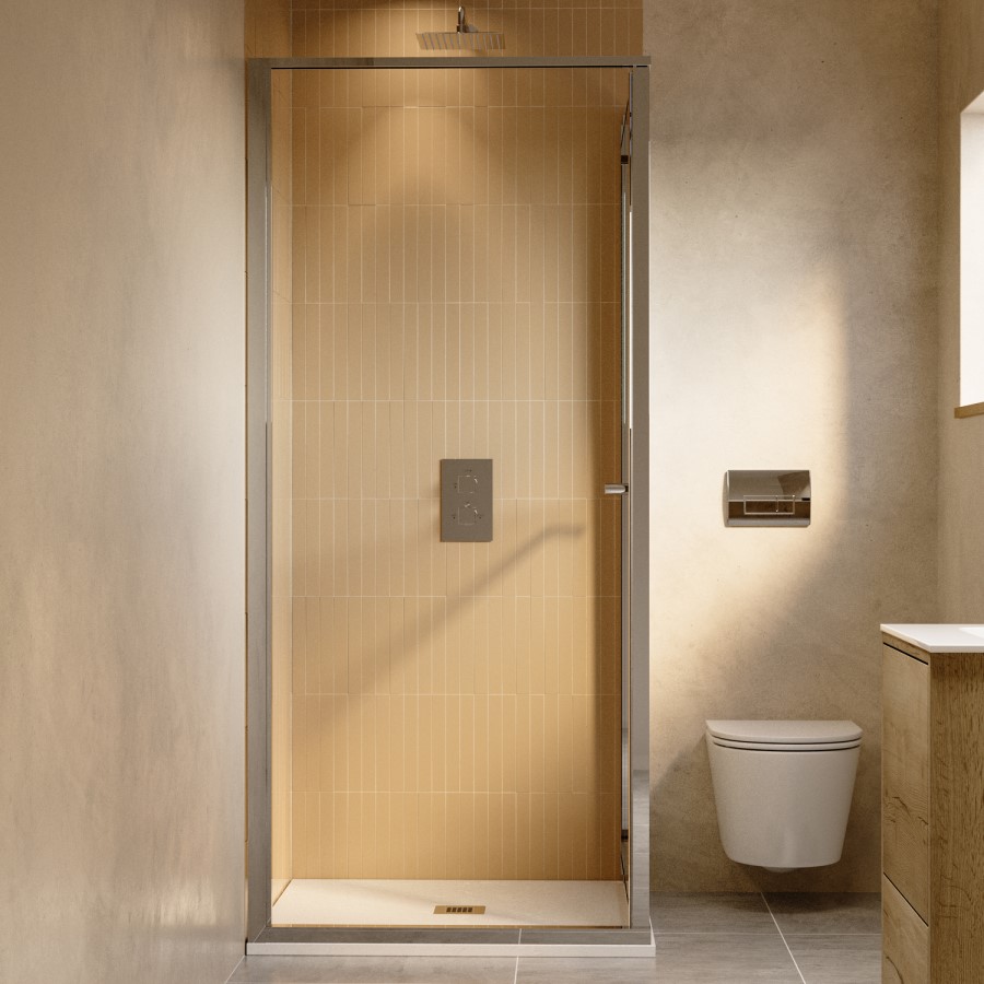 900x900mm Chrome In-Fold Sliding Shower Enclosure 6mm Glass and Shower Tray - Apollo