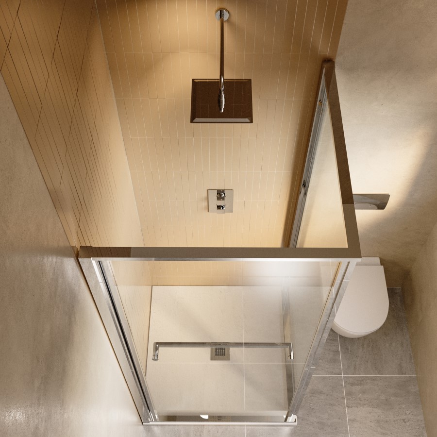 900x900mm Chrome In-Fold Sliding Shower Enclosure 6mm Glass and Shower Tray - Apollo