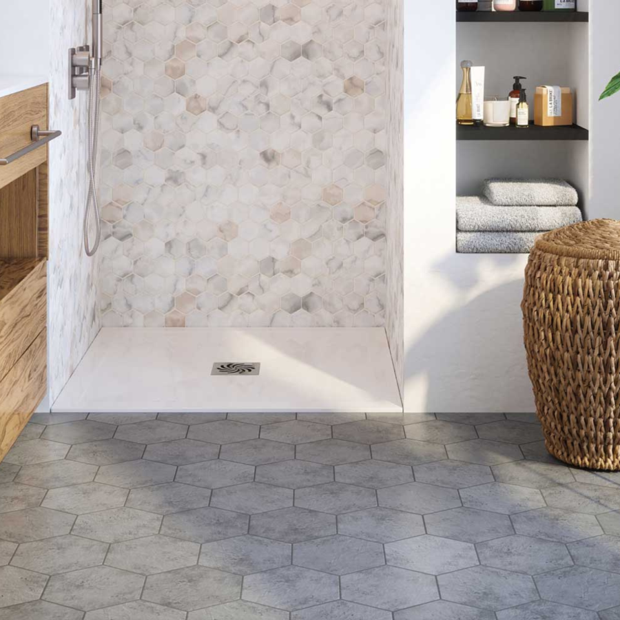 800x800mm Square 25mm Slimline White Stone Resin Shower Tray – Harmony