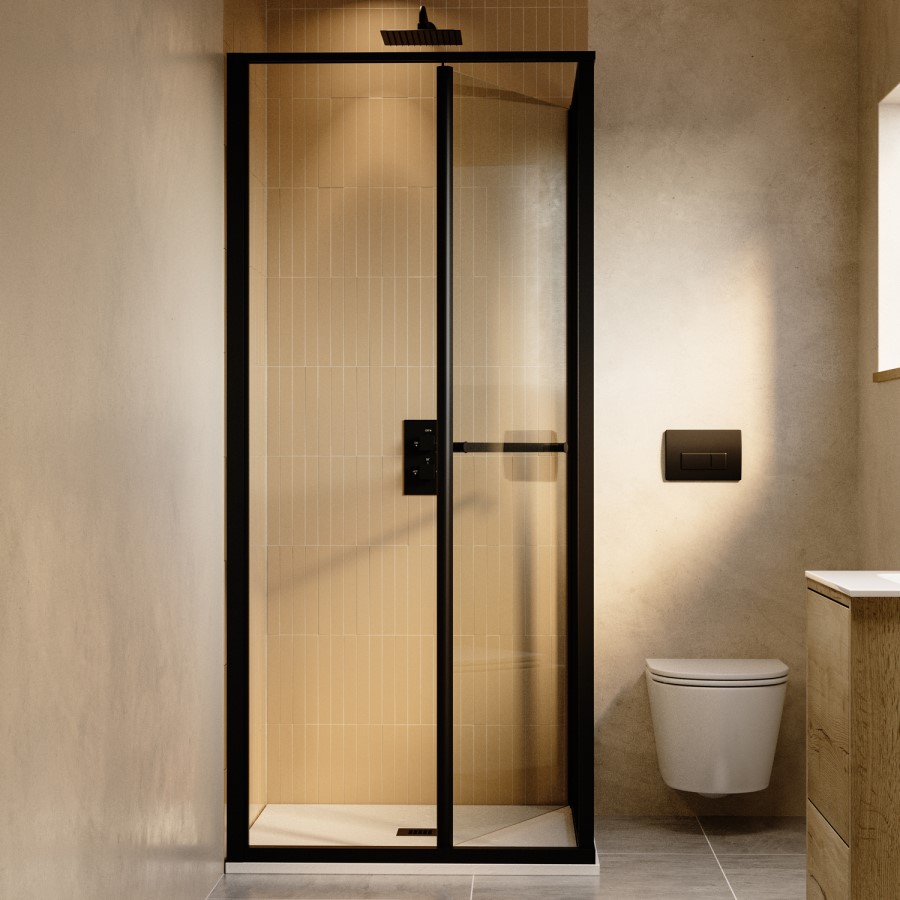 800x800mm Black In-Fold Sliding Shower Enclosure 6mm Glass - Apollo